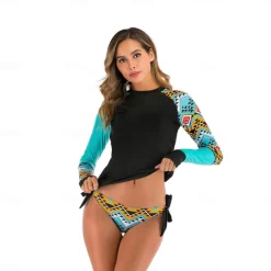 Women's Rash guard Swimsuit Two Piece Swimsuit UV Sun Protection UPF50+ Breathable Long Sleeve Swimwear Bathing Suit 2 Piece Swimming Surfing Beach Water Sports Printed Summer Spring
