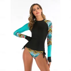 Women's Rash guard Swimsuit Two Piece Swimsuit UV Sun Protection UPF50+ Breathable Long Sleeve Swimwear Bathing Suit 2 Piece Swimming Surfing Beach Water Sports Printed Summer Spring