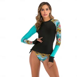 Women's Rash guard Swimsuit Two Piece Swimsuit UV Sun Protection UPF50+ Breathable Long Sleeve Swimwear Bathing Suit 2 Piece Swimming Surfing Beach Water Sports Printed Summer Spring