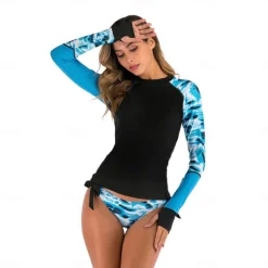 Women's Rash guard Swimsuit Two Piece Swimsuit UV Sun Protection UPF50+ Breathable Long Sleeve Swimwear Bathing Suit 2 Piece Swimming Surfing Beach Water Sports Printed Summer Spring