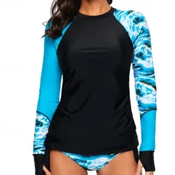 Women's Rash guard Swimsuit Two Piece Swimsuit UV Sun Protection UPF50+ Breathable Long Sleeve Swimwear Bathing Suit 2 Piece Swimming Surfing Beach Water Sports Printed Summer Spring