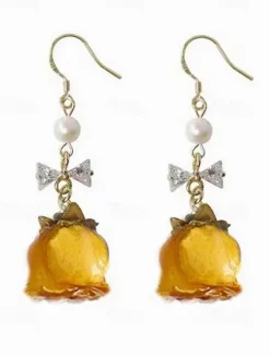 Women's Real Flower Drop Earrings – Acrylic Rose Bud Design with Pearl & Bow Accents, Elegant Handmade Jewelry for Romantic Style, Ideal Gift for Mom on Mother's Day