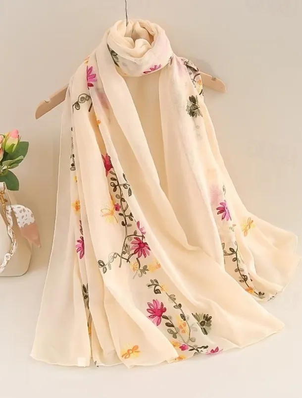 Women's Rectangle Scarf Street Daily Date Beige Black Pink Scarf Floral