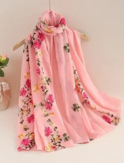 Women's Rectangle Scarf Street Daily Date Beige Black Pink Scarf Floral