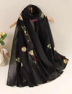 Women's Rectangle Scarf Street Daily Date Beige Black Pink Scarf Floral