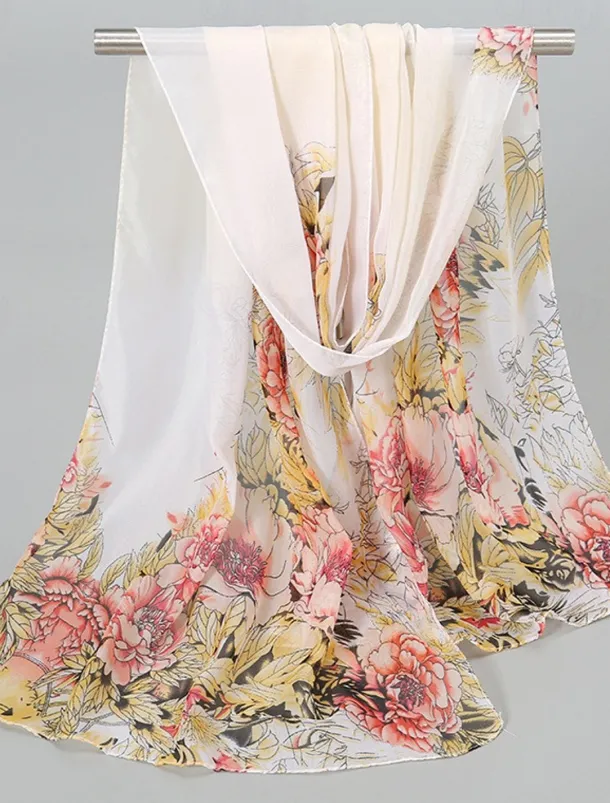 Women's Rectangle Scarf Street Daily Date Grey Yellow Scarf Floral