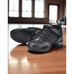 Women's Red and Black Mesh Jazz Dance Sneakers with Split Sole, Lightweight Breathable Design - Professional Practice Footwear for Hip Hop, Zumba, and Ballroom Training