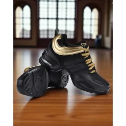 Women's Red and Black Mesh Jazz Dance Sneakers with Split Sole, Lightweight Breathable Design - Professional Practice Footwear for Hip Hop, Zumba, and Ballroom Training