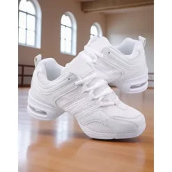 Women's Red and Black Mesh Jazz Dance Sneakers with Split Sole, Lightweight Breathable Design - Professional Practice Footwear for Hip Hop, Zumba, and Ballroom Training