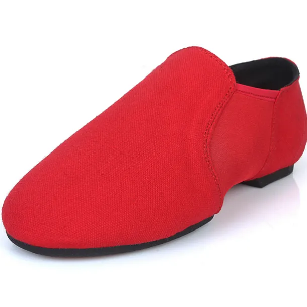 Women's Red Canvas Jazz Dance Shoes – Soft Sole Slip-On Ballet Flats for Latin, Modern, and Stage Performances