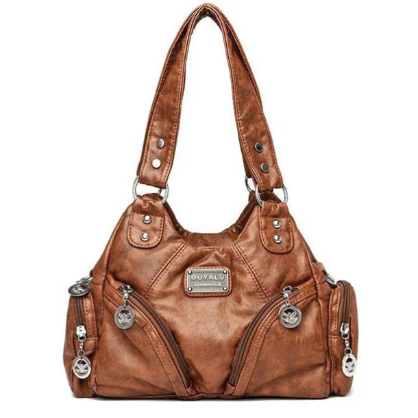 Women's Red Faux Leather Shoulder Handbag with Zipper Pockets and Metal Accents – Stylish Everyday Tote for Casual and Work Outfits