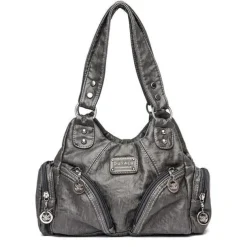 Women's Red Faux Leather Shoulder Handbag with Zipper Pockets and Metal Accents – Stylish Everyday Tote for Casual and Work Outfits