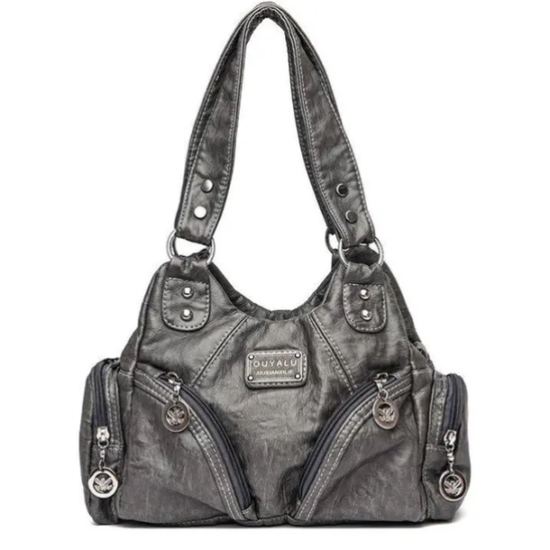 Women's Red Faux Leather Shoulder Handbag with Zipper Pockets and Metal Accents – Stylish Everyday Tote for Casual and Work Outfits