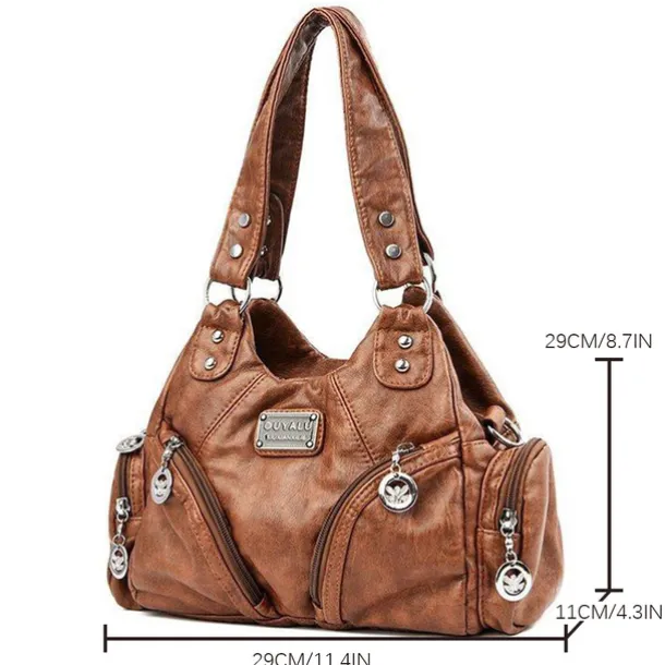 Women's Red Faux Leather Shoulder Handbag with Zipper Pockets and Metal Accents – Stylish Everyday Tote for Casual and Work Outfits