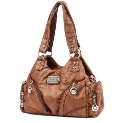 Women's Red Faux Leather Shoulder Handbag with Zipper Pockets and Metal Accents – Stylish Everyday Tote for Casual and Work Outfits