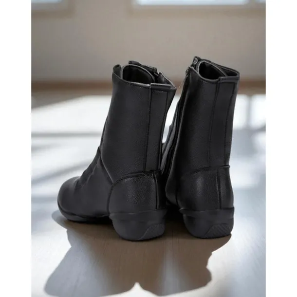 Women's Red Lace-Up Dance Boots - Soft Sole Ankle Boots with Side Zipper for Jazz, Practice and Performance