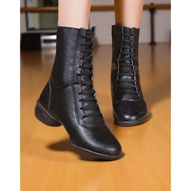 Women's Red Lace-Up Dance Boots - Soft Sole Ankle Boots with Side Zipper for Jazz, Practice and Performance