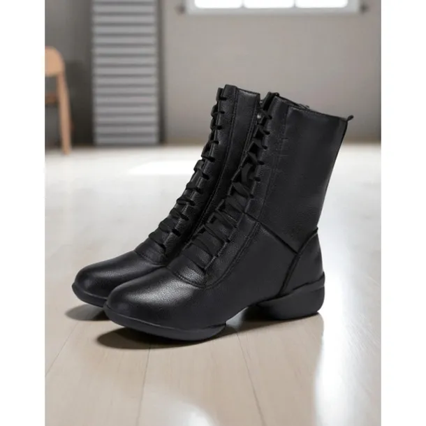 Women's Red Lace-Up Dance Boots - Soft Sole Ankle Boots with Side Zipper for Jazz, Practice and Performance