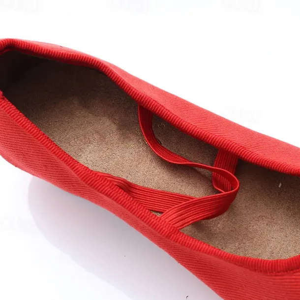 Women's Red Low-Heel Dance Shoes with Elastic Cross Straps – Comfortable and Lightweight Design for Ballet, Jazz, and Performance