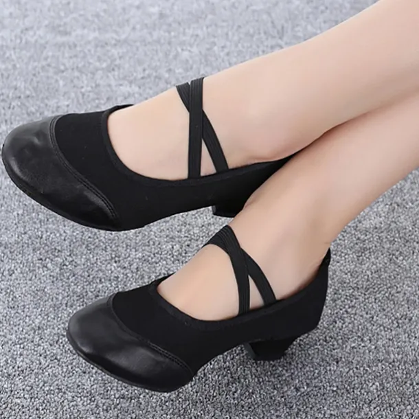 Women's Red Low-Heel Dance Shoes with Elastic Cross Straps – Comfortable and Lightweight Design for Ballet, Jazz, and Performance