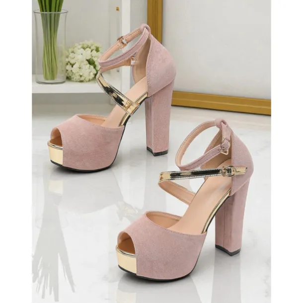 Women's Red Suede Platform Block Heel Sandals - Peep Toe Ankle Strap High Heels for Nightlife Parties and Evening Clubwear