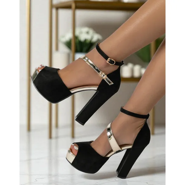 Women's Red Suede Platform Block Heel Sandals - Peep Toe Ankle Strap High Heels for Nightlife Parties and Evening Clubwear