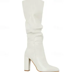 Women's Red Suede Slouch Knee High Boots – Pointed Toe Chunky Heel Long Boots for Party, Christmas, and Night Out Outfits