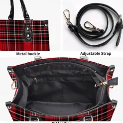 Women's Red Tartan Plaid Handbag with Adjustable Strap – Stylish Crossbody Bag for Everyday and Office Use
