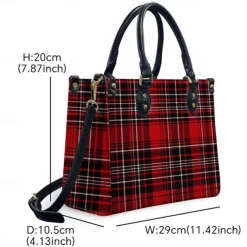 Women's Red Tartan Plaid Handbag with Adjustable Strap – Stylish Crossbody Bag for Everyday and Office Use