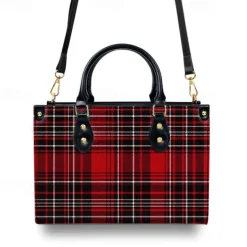 Women's Red Tartan Plaid Handbag with Adjustable Strap – Stylish Crossbody Bag for Everyday and Office Use