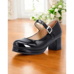 Women's Retro Patent Faux Leather Green Mary Jane Heels – Chunky Block Heel Platform Pumps for Cosplay, Parties & Vintage Fashion