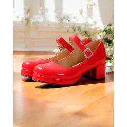 Women's Retro Patent Faux Leather Green Mary Jane Heels – Chunky Block Heel Platform Pumps for Cosplay, Parties & Vintage Fashion