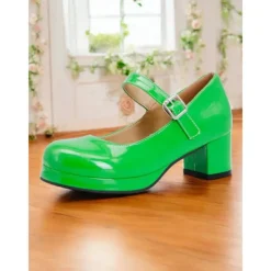 Women's Retro Patent Faux Leather Green Mary Jane Heels – Chunky Block Heel Platform Pumps for Cosplay, Parties & Vintage Fashion