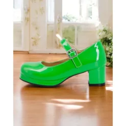 Women's Retro Patent Faux Leather Green Mary Jane Heels – Chunky Block Heel Platform Pumps for Cosplay, Parties & Vintage Fashion