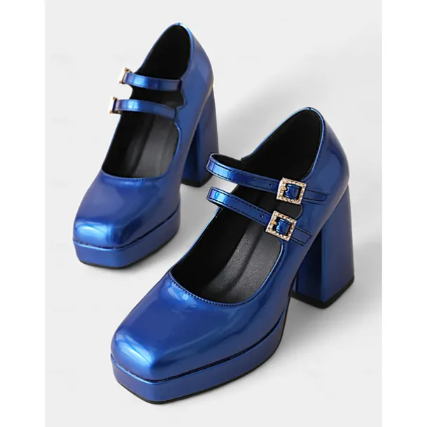 Women's Retro Patent Faux Leather Chunky Mary Jane Pumps with Double Strap – Fashion Block Heel Shoes for Vintage-Inspired Party or Casual Outfits