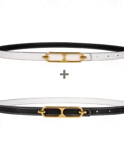Women's Reversible Belt PU Leather Metal Bucke Eyelet Casual Formal Party Work Black Brown Gray