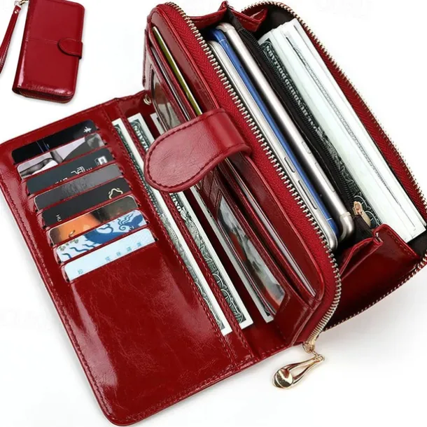 Women's RFID Blocking Faux Leather Wallet - Multi-Compartment Zipper Clutch with Card Slots, Phone Holder, and Wristlet Strap for Travel and Everyday Use