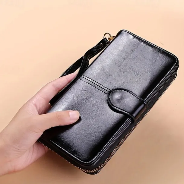 Women's RFID Blocking Faux Leather Wallet - Multi-Compartment Zipper Clutch with Card Slots, Phone Holder, and Wristlet Strap for Travel and Everyday Use
