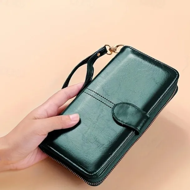 Women's RFID Blocking Faux Leather Wallet - Multi-Compartment Zipper Clutch with Card Slots, Phone Holder, and Wristlet Strap for Travel and Everyday Use