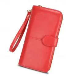 Women's RFID Blocking Faux Leather Wallet - Multi-Compartment Zipper Clutch with Card Slots, Phone Holder, and Wristlet Strap for Travel and Everyday Use