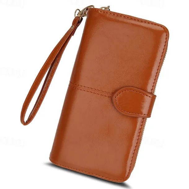 Women's RFID Blocking Faux Leather Wallet - Multi-Compartment Zipper Clutch with Card Slots, Phone Holder, and Wristlet Strap for Travel and Everyday Use