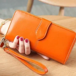 Women's RFID Blocking Faux Leather Wallet - Multi-Compartment Zipper Clutch with Card Slots, Phone Holder, and Wristlet Strap for Travel and Everyday Use