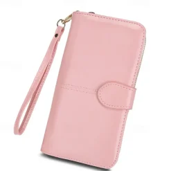 Women's RFID Blocking Faux Leather Wallet - Multi-Compartment Zipper Clutch with Card Slots, Phone Holder, and Wristlet Strap for Travel and Everyday Use