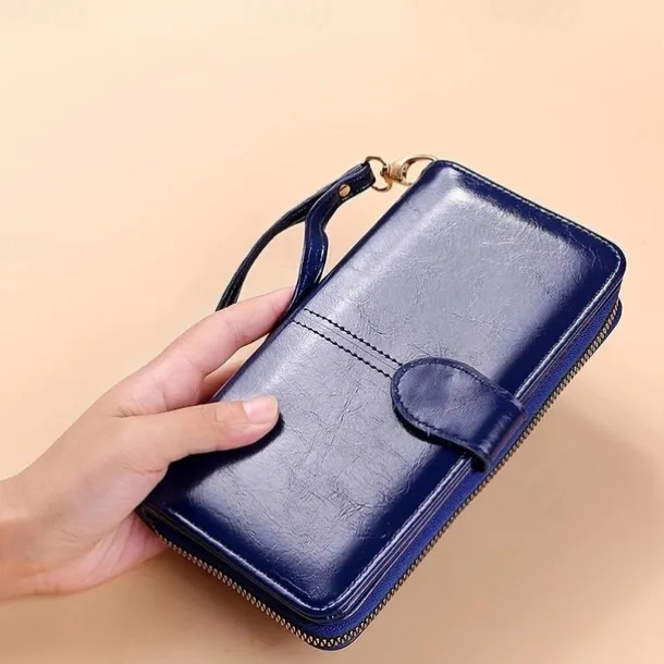 Women's RFID Blocking Faux Leather Wallet - Multi-Compartment Zipper Clutch with Card Slots, Phone Holder, and Wristlet Strap for Travel and Everyday Use