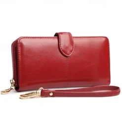 Women's RFID Blocking Faux Leather Wallet - Multi-Compartment Zipper Clutch with Card Slots, Phone Holder, and Wristlet Strap for Travel and Everyday Use