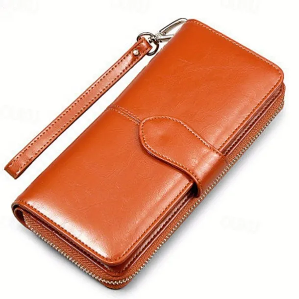 Women's RFID Blocking Faux Leather Wallet - Multi-Compartment Zipper Clutch with Card Slots, Phone Holder, and Wristlet Strap for Travel and Everyday Use