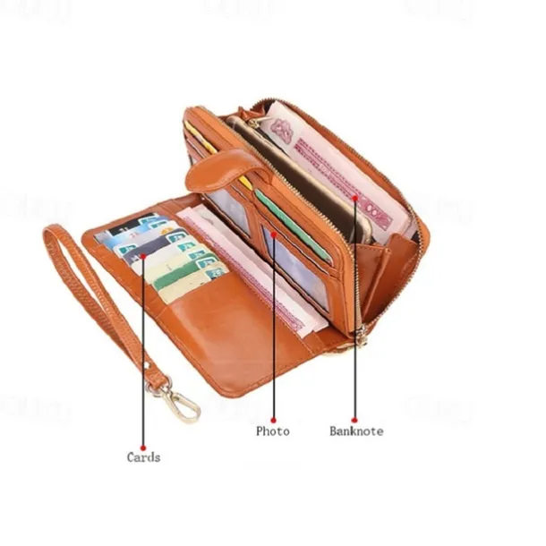 Women's RFID Blocking Faux Leather Wallet - Multi-Compartment Zipper Clutch with Card Slots, Phone Holder, and Wristlet Strap for Travel and Everyday Use