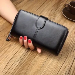 Women's RFID Blocking Faux Leather Wallet - Multi-Compartment Zipper Clutch with Card Slots, Phone Holder, and Wristlet Strap for Travel and Everyday Use