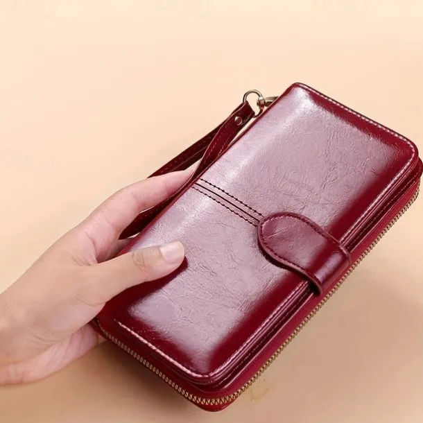 Women's RFID Blocking Faux Leather Wallet - Multi-Compartment Zipper Clutch with Card Slots, Phone Holder, and Wristlet Strap for Travel and Everyday Use