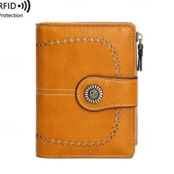 Women's RFID Blocking Faux Leather Wallet – Large Capacity Vintage Bifold Clutch Purse with Zipper Coin Pocket for Everyday & Travel Use
